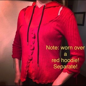 Red Nanette Lepore Cardigan Flower Buttons Crochet